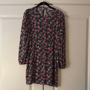 Zara Floral Long Sleeve Dress - Black, Pink, and Green